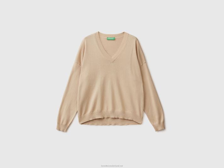 vrouwen Benetton trui met v-hals beige 4R623592
