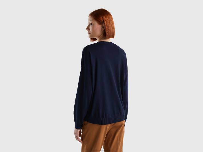 vrouwen Benetton trui met v-hals donkerblauw 4R6223