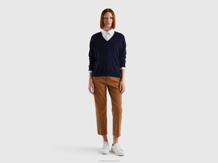 vrouwen Benetton trui met v-hals donkerblauw 4R6223