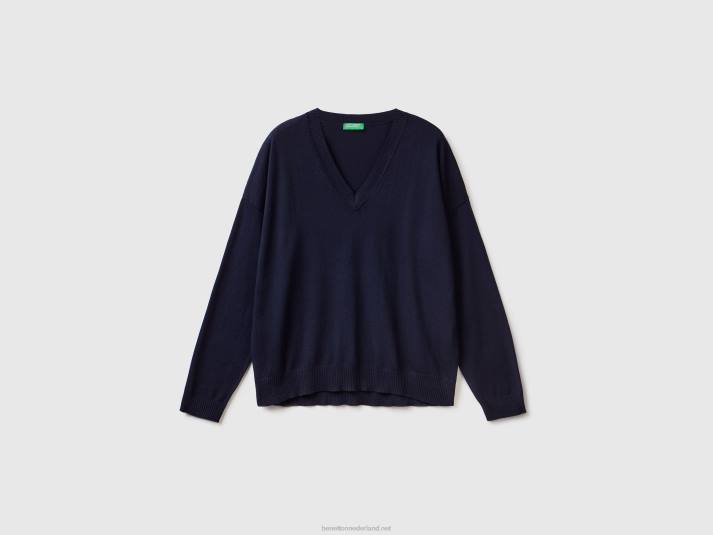 vrouwen Benetton trui met v-hals donkerblauw 4R6223