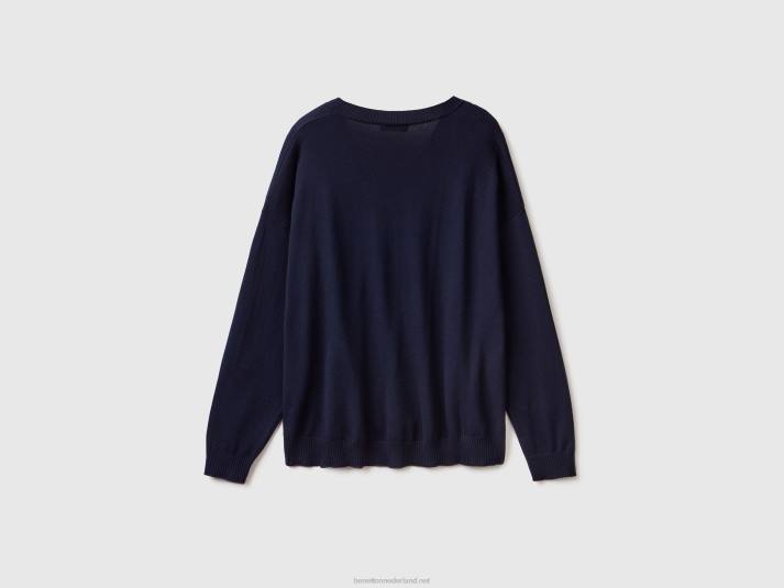 vrouwen Benetton trui met v-hals donkerblauw 4R6223
