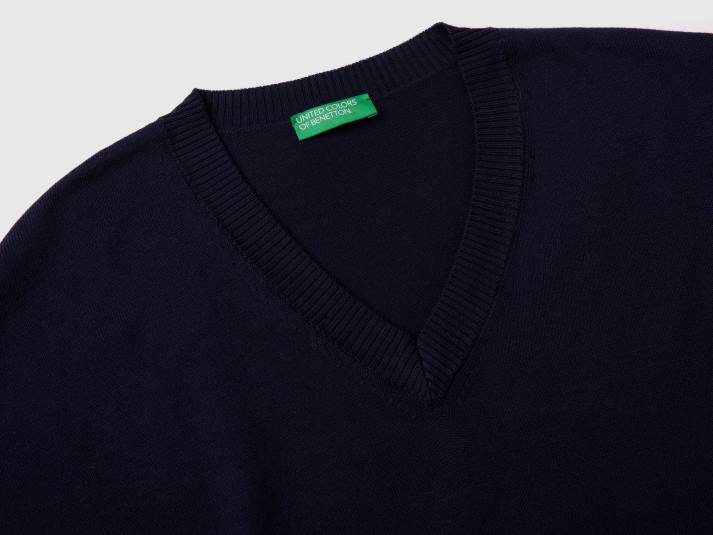 vrouwen Benetton trui met v-hals donkerblauw 4R6223