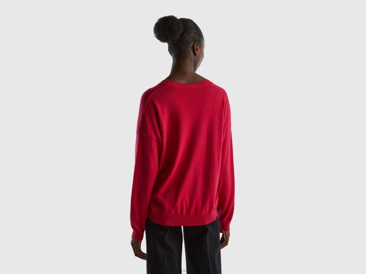 vrouwen Benetton trui met v-hals fuchsia 4R623589