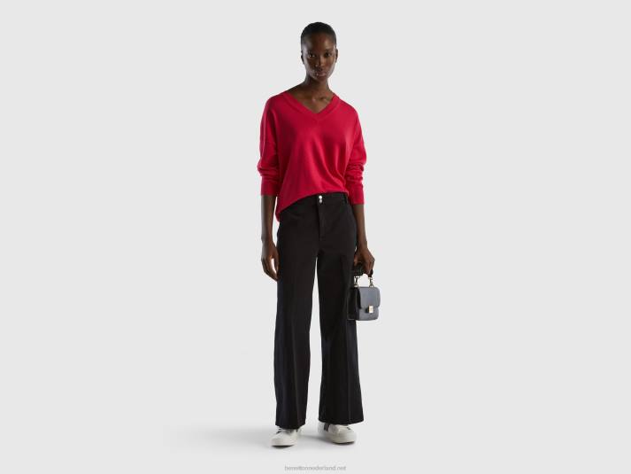 vrouwen Benetton trui met v-hals fuchsia 4R623589