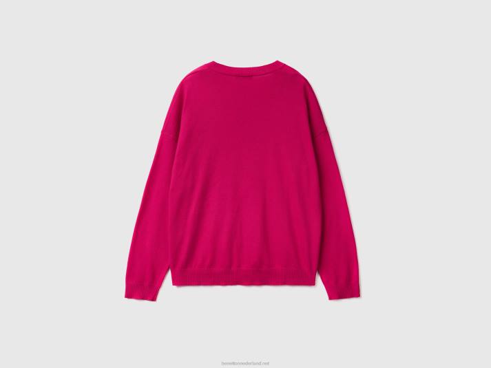vrouwen Benetton trui met v-hals fuchsia 4R623589