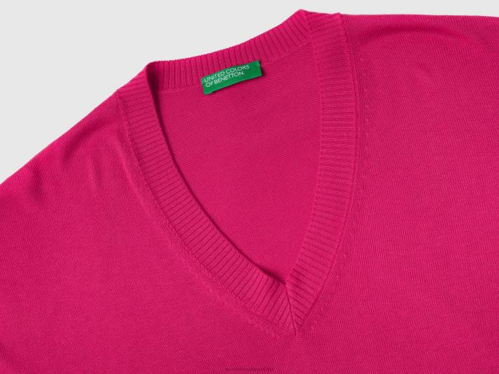 vrouwen Benetton trui met v-hals fuchsia 4R623589