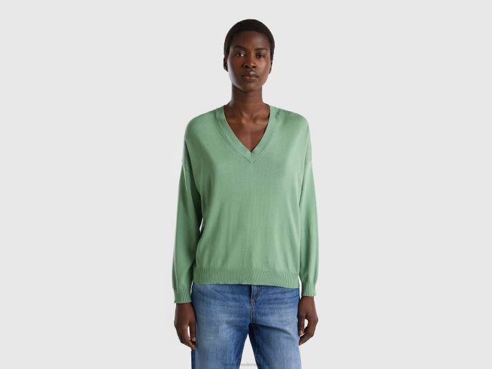 vrouwen Benetton trui met v-hals groente 4R623540