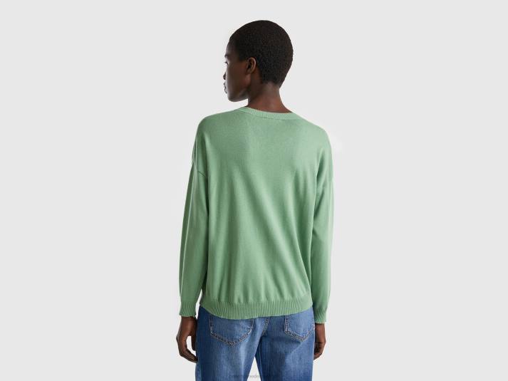 vrouwen Benetton trui met v-hals groente 4R623540