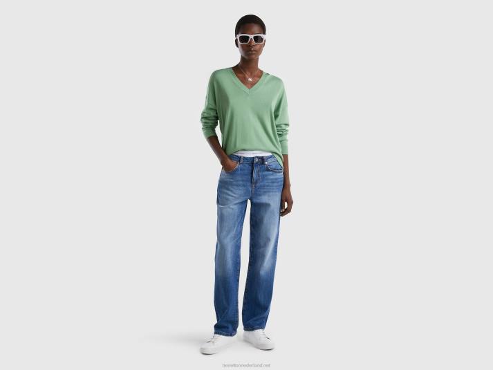 vrouwen Benetton trui met v-hals groente 4R6272