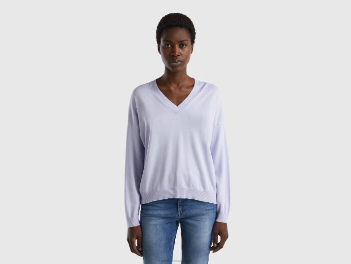 vrouwen Benetton trui met v-hals lila 4R623601