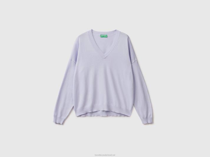 vrouwen Benetton trui met v-hals lila 4R623601