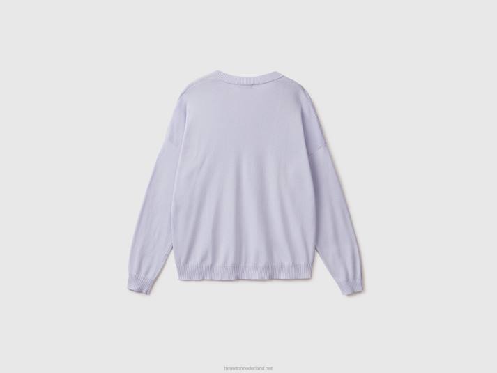 vrouwen Benetton trui met v-hals lila 4R623601