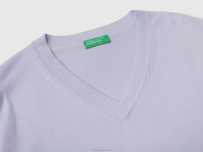 vrouwen Benetton trui met v-hals lila 4R623601