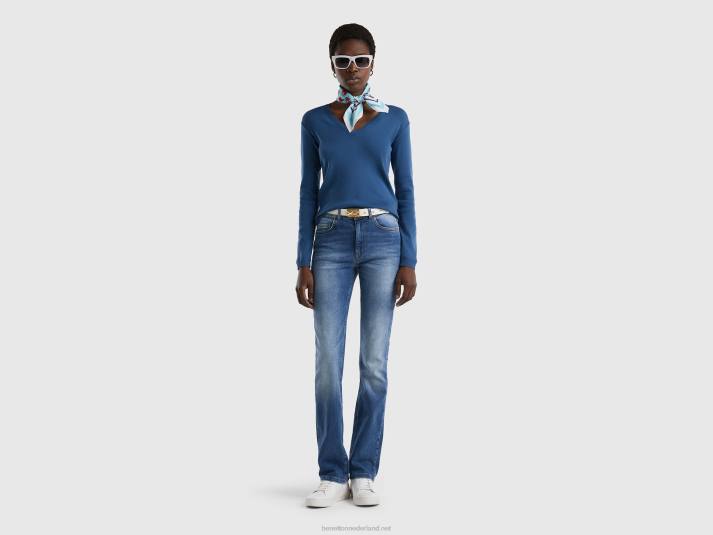 vrouwen Benetton trui met v-hals van zuiver katoen blauw 4R62235