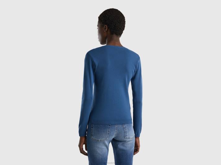 vrouwen Benetton trui met v-hals van zuiver katoen blauw 4R623681