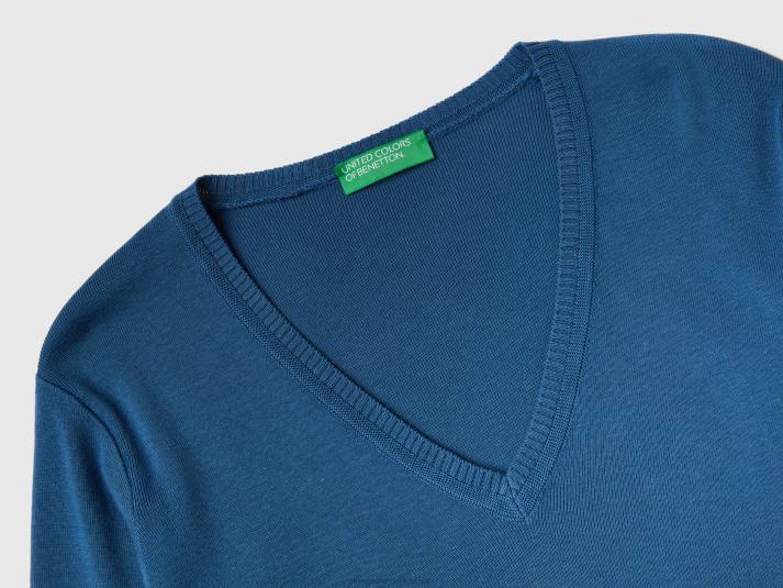 vrouwen Benetton trui met v-hals van zuiver katoen blauw 4R623681