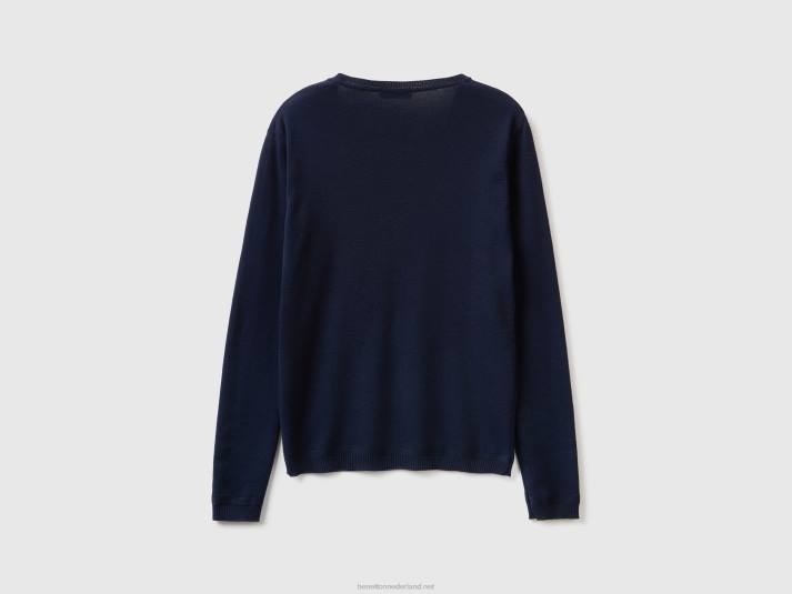 vrouwen Benetton trui met v-hals van zuiver katoen donkerblauw 4R62148