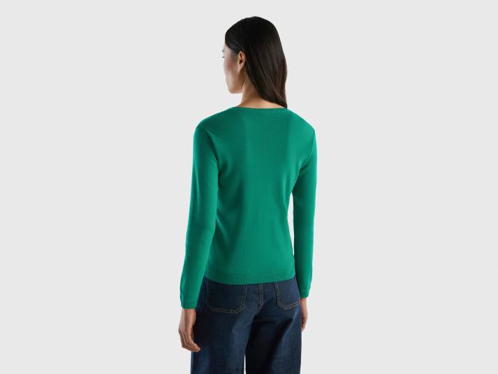 vrouwen Benetton trui met v-hals van zuiver katoen groente 4R62176