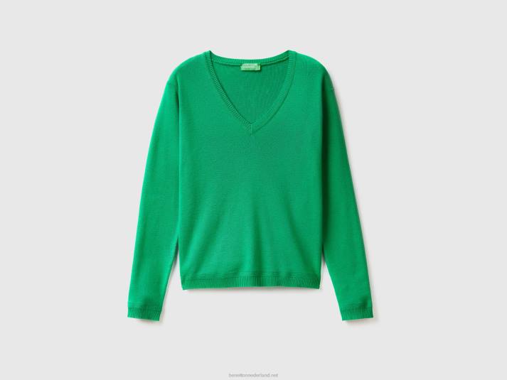 vrouwen Benetton trui met v-hals van zuiver katoen groente 4R62176