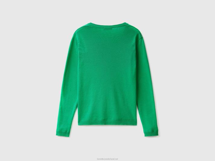 vrouwen Benetton trui met v-hals van zuiver katoen groente 4R62176
