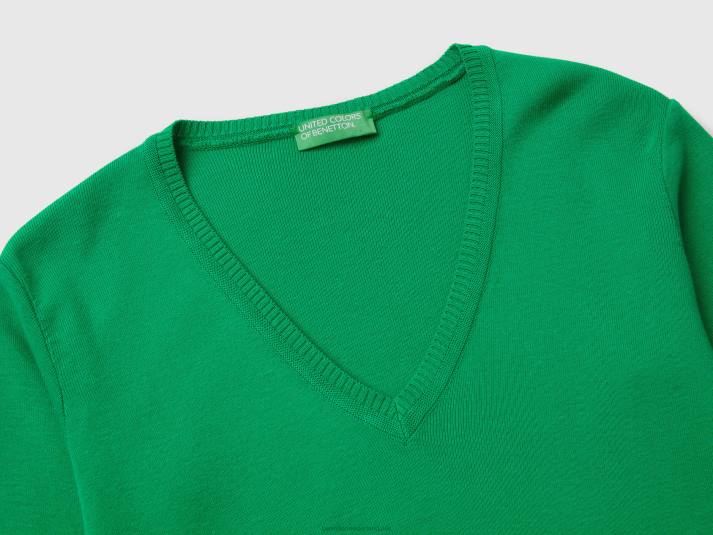 vrouwen Benetton trui met v-hals van zuiver katoen groente 4R62176