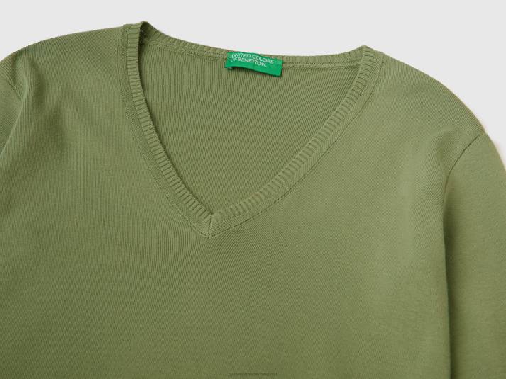 vrouwen Benetton trui met v-hals van zuiver katoen groente 4R623558