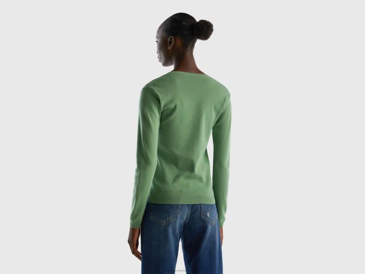 vrouwen Benetton trui met v-hals van zuiver katoen groente 4R6280
