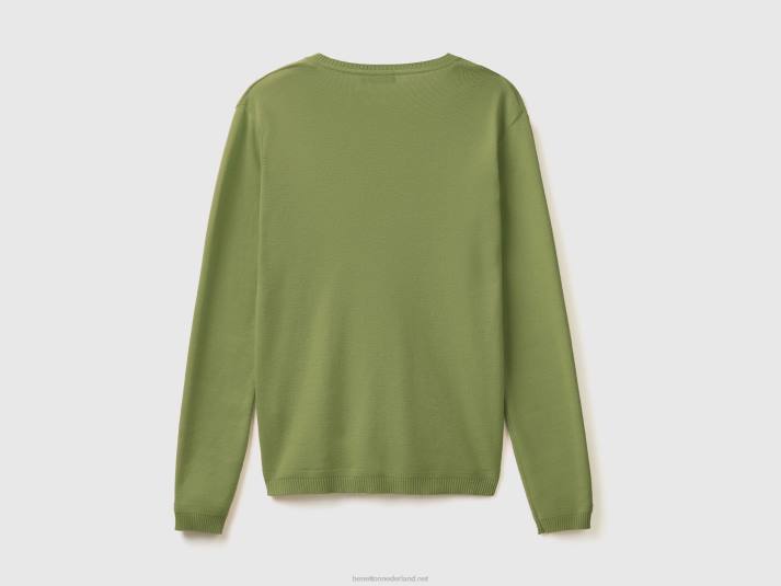 vrouwen Benetton trui met v-hals van zuiver katoen groente 4R6280