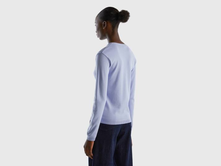 vrouwen Benetton trui met v-hals van zuiver katoen lavendel 4R6229