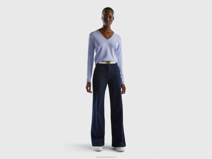 vrouwen Benetton trui met v-hals van zuiver katoen lavendel 4R6229