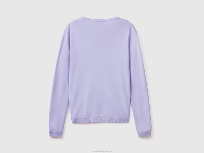 vrouwen Benetton trui met v-hals van zuiver katoen lavendel 4R6229