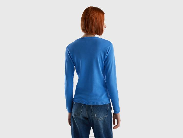 vrouwen Benetton trui met v-hals van zuiver katoen lichtblauw 4R6290