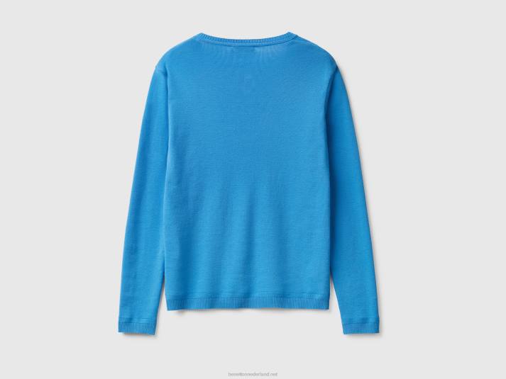 vrouwen Benetton trui met v-hals van zuiver katoen lichtblauw 4R6290
