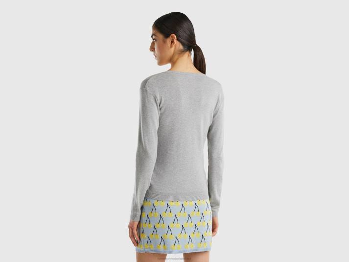 vrouwen Benetton trui met v-hals van zuiver katoen lichtgrijs 4R623639