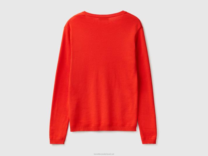 vrouwen Benetton trui met v-hals van zuiver katoen rood 4R622
