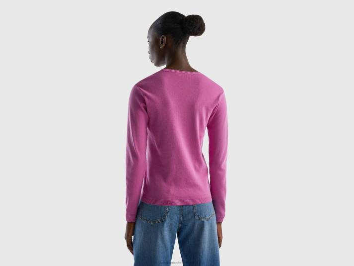 vrouwen Benetton trui met v-hals van zuiver katoen roze 4R623543