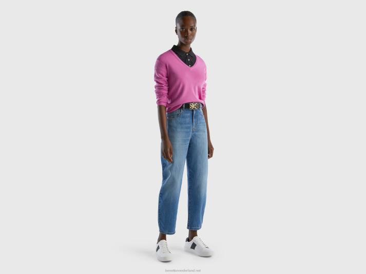vrouwen Benetton trui met v-hals van zuiver katoen roze 4R623543