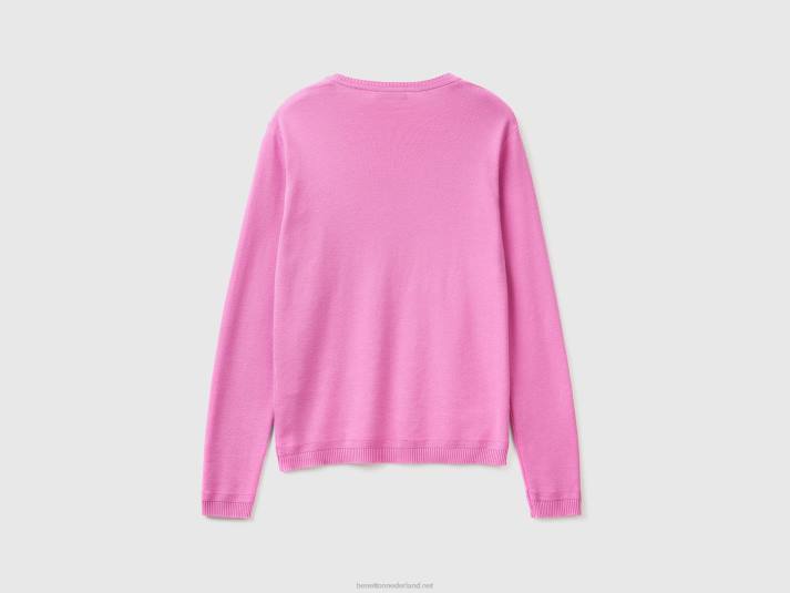 vrouwen Benetton trui met v-hals van zuiver katoen roze 4R623543