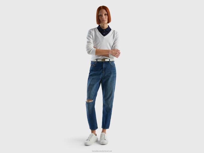 vrouwen Benetton trui met v-hals van zuiver katoen wit 4R6265