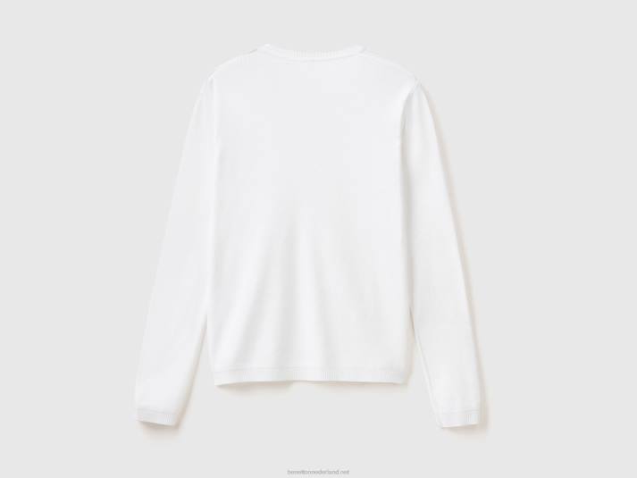 vrouwen Benetton trui met v-hals van zuiver katoen wit 4R6265