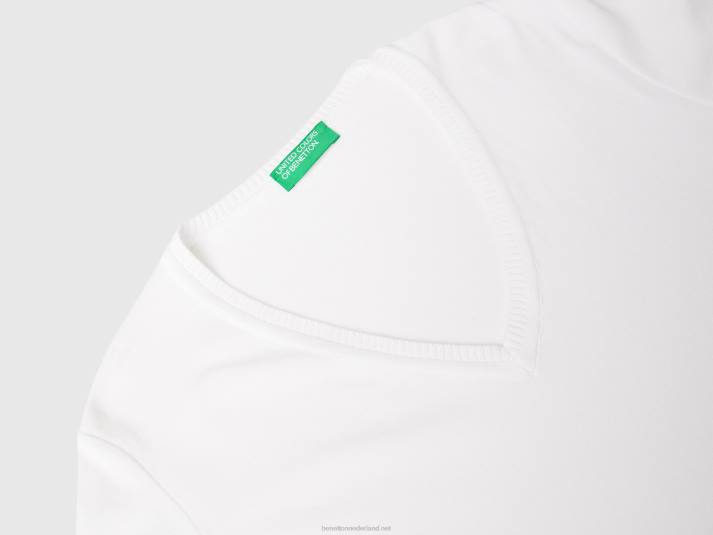vrouwen Benetton trui met v-hals van zuiver katoen wit 4R6265