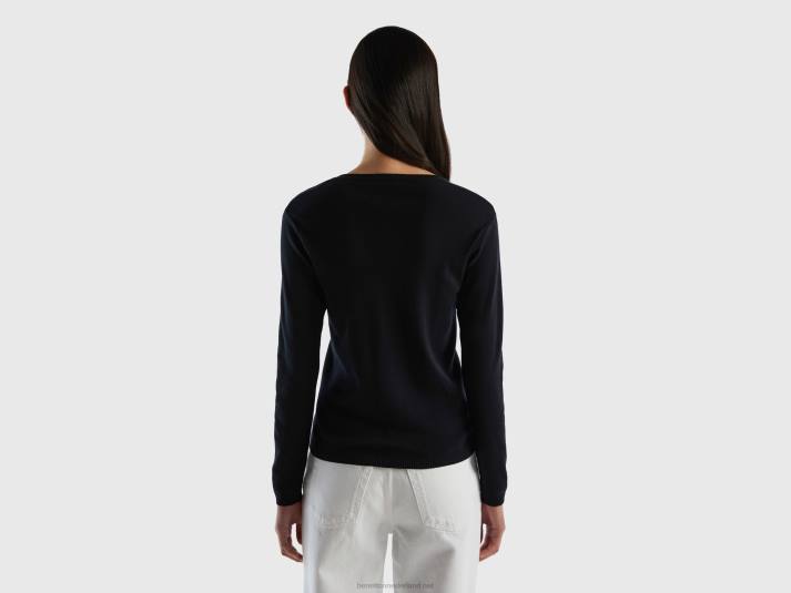vrouwen Benetton trui met v-hals van zuiver katoen zwart 4R623657
