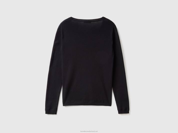 vrouwen Benetton trui met v-hals van zuiver katoen zwart 4R623657
