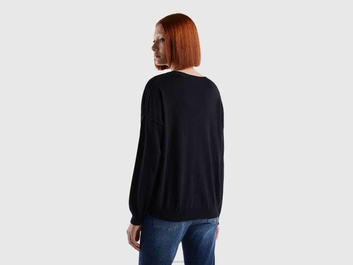 vrouwen Benetton trui met v-hals zwart 4R623585