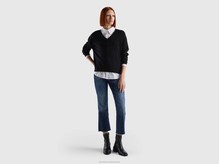 vrouwen Benetton trui met v-hals zwart 4R623585