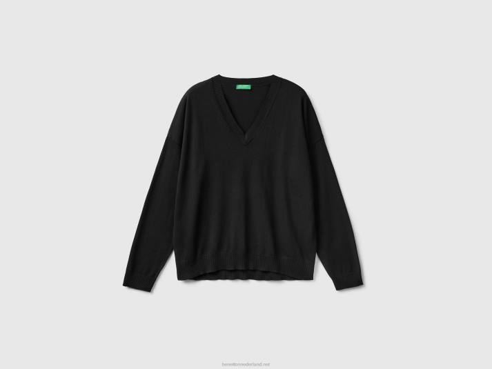 vrouwen Benetton trui met v-hals zwart 4R623585
