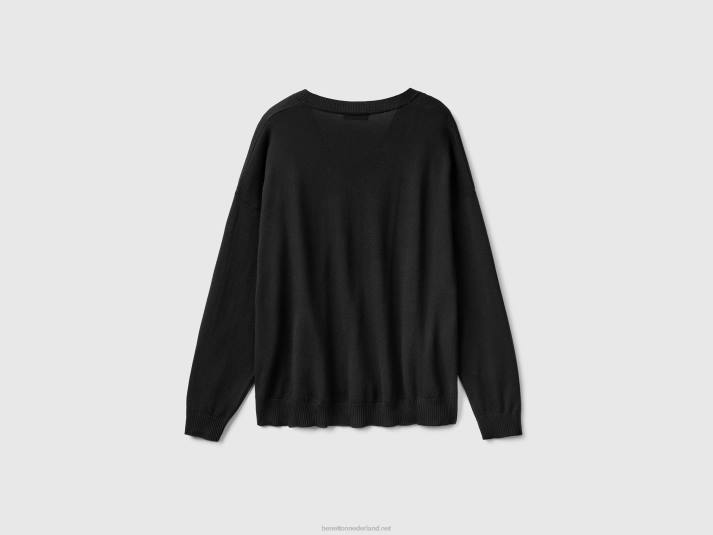 vrouwen Benetton trui met v-hals zwart 4R623585