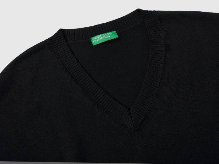 vrouwen Benetton trui met v-hals zwart 4R623585