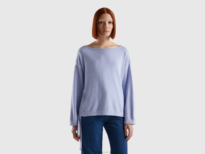 vrouwen Benetton trui met veters en boothals lavendel 4R6213