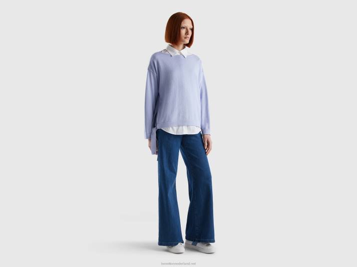 vrouwen Benetton trui met veters en boothals lavendel 4R6213